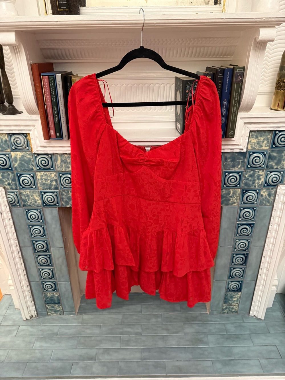 Red Peplum Long-Sleeve Women's Dress